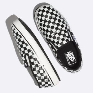 Vans Erkek Kaykay Ayakkabısı Checkerboard Slip-Er Siyah/Beyaz | 57439-777